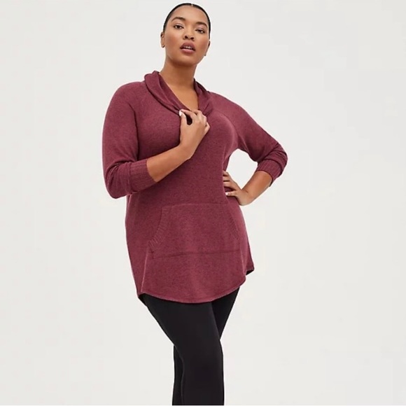 Torrid zinfandel cherry red super soft plush cowl sweatshirt size 2X (2) NWT - Picture 2 of 11